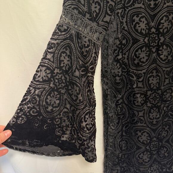 Womens Black Velvet Burnout Mini Dress Small Whimsigoth Dark Fairy Grunge Vamp - Picture 3 of 12